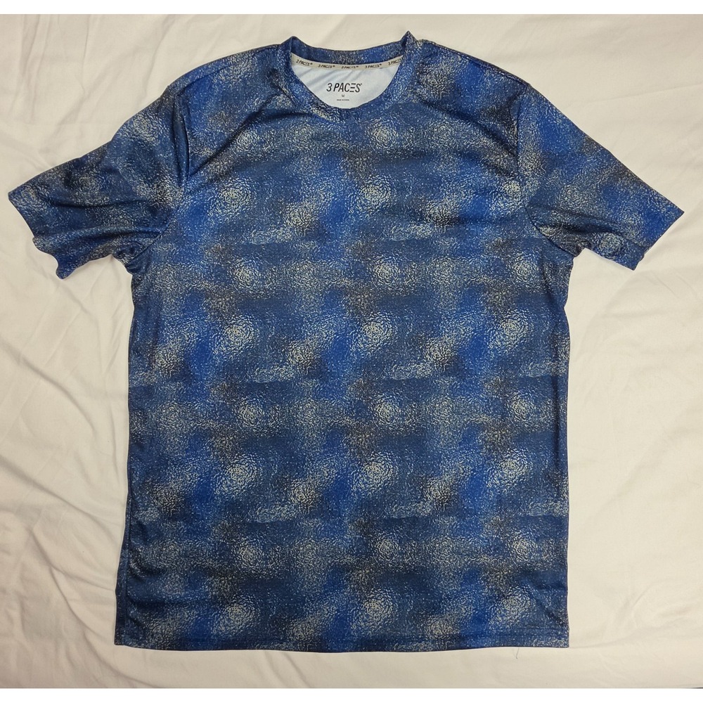 3 PACES Mens M Performance Shirt Blue Abstract Print Polyester Athletic Tee